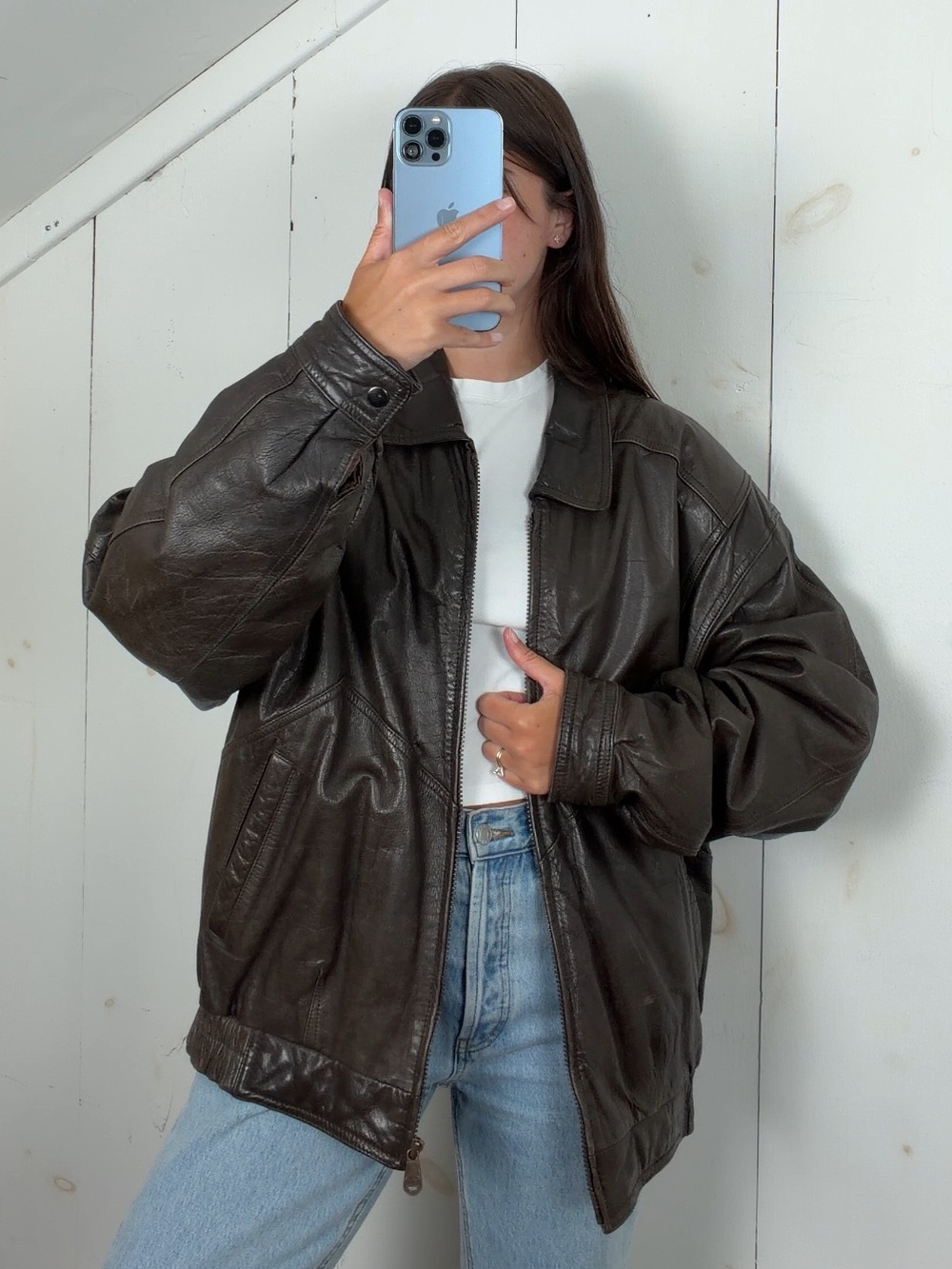 Vintage Members Only Brown Genuine Leather Zip Up Bomber Jacket Mens Size XL 90s - Picture 2 of 10